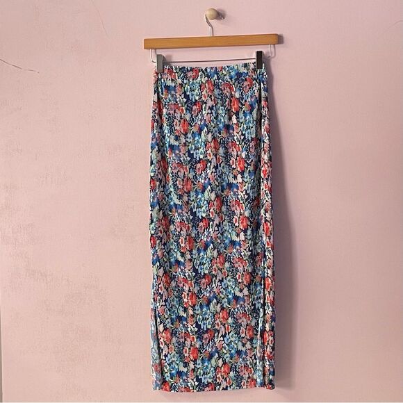 WAYF Blue Floral Pleated Maxi Skirt Size XS EUC - Picture 11 of 14